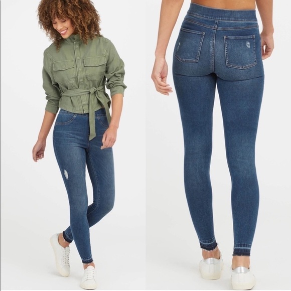 Spanx Pull Distressed Ankle skinny jeans medium wash - Picture 2 of 9